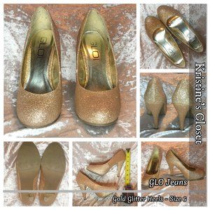 GLO Jeans Gold Glitter Heels - Ladies Size 6